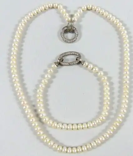 Perlenkette und Perlenarmband mit Verschlüssen aus 925 Silber  (da7016)