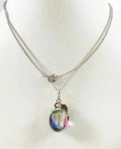 Kette aus 925 Silber mit Anhänger mit rosa/blau schimmernden Kristall  (da7015)