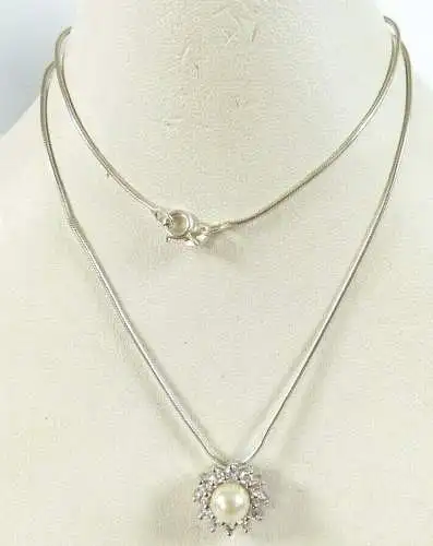 Kette und Anhänger aus 925 Silber mit Perle und weißen Edelsteinen  (da7002)