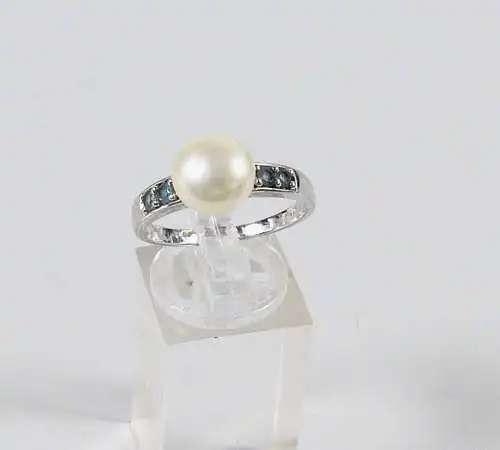 Ring aus 925 Silber mit Perle und Saphire, Gr. 63/Ø 20 mm  (da6830)