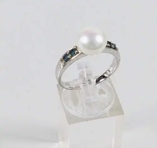 Ring aus 925 Silber mit Perle und Saphire, Gr. 60/Ø 19,1 mm  (da6829)