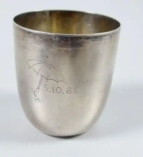 Toller alter Schnaps-Becher Wilkens aus 835er Silber, graviert 5.10.60  (da6820)