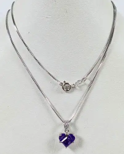 Kette aus 925 Silber  mit Herzanhänger mit Amethyst   (da6794)