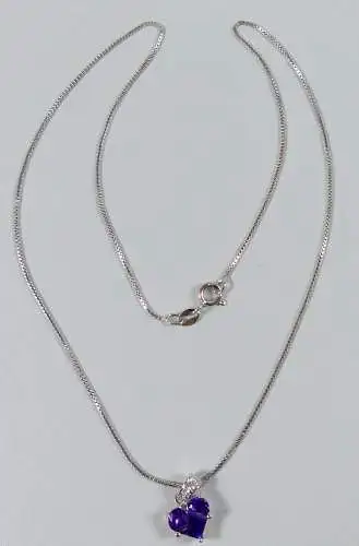 Kette aus 925 Silber  mit Herzanhänger mit Amethyst   (da6794)