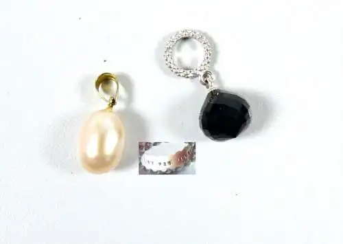 2 Anhänger aus 925 Silber mit Perle und  dunkelrotem Stein   (da6736)