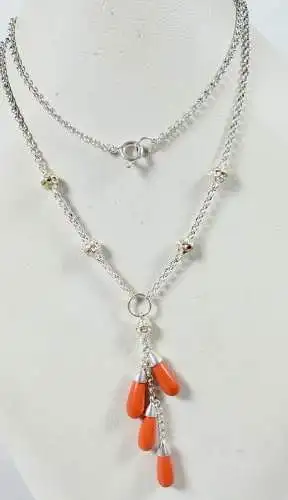 Kette aus 925 Silber mit Korallenfarbigen Kunststeinen    (da6703)