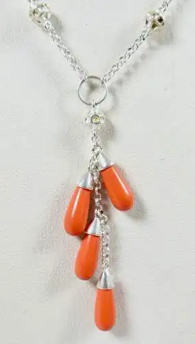 Kette aus 925 Silber mit Korallenfarbigen Kunststeinen    (da6703)
