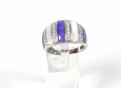 Ring aus 925 Silber mit Perlmutt und weißen Steinen, Gr. 66/Ø 21 mm  (da6697)