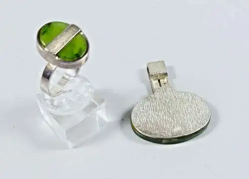 Set Ring und Anhänger aus 925 Silber mit grünen Edelsteinen (da6678)
