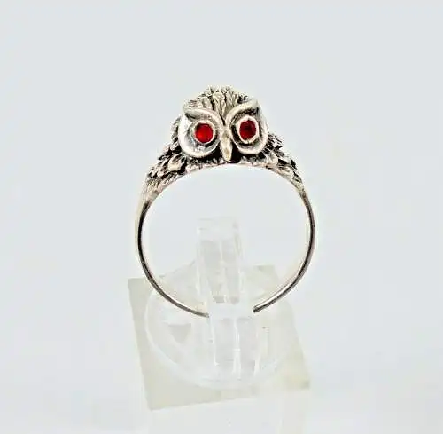 Eule Ring aus 925 Silber, Augen aus roten Steinen, Gr. 57/Ø 18 mm  (da6621)