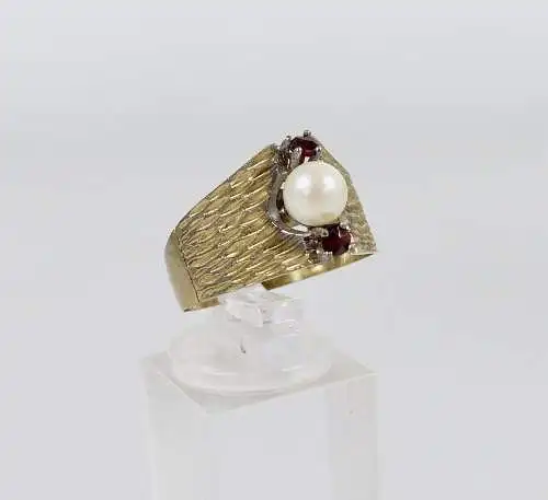 Ring aus 333 Gold mit Zuchtperle und Granate, Gr. 64,5/Ø 20,3 mm  (da6500)
