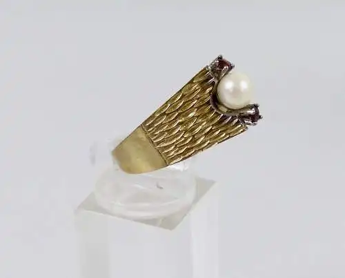 Ring aus 333 Gold mit Zuchtperle und Granate, Gr. 64,5/Ø 20,3 mm  (da6500)