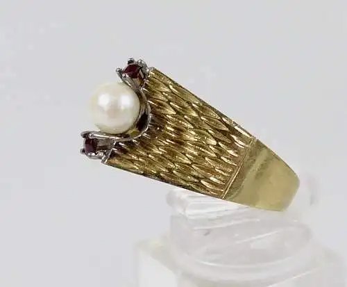 Ring aus 333 Gold mit Zuchtperle und Granate, Gr. 64,5/Ø 20,3 mm  (da6500)