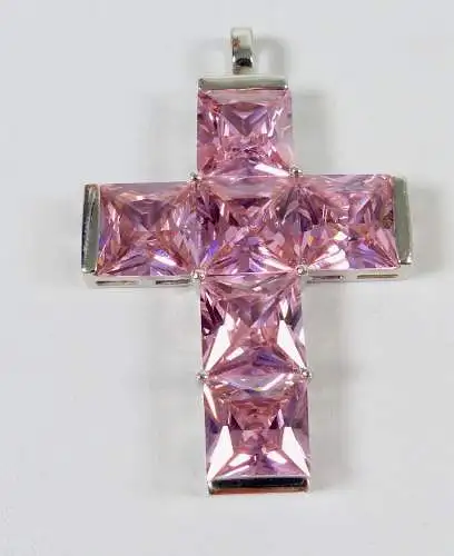 Kreuz Anhänger aus 925 Silber mit rosa Kristallen  (da6495)