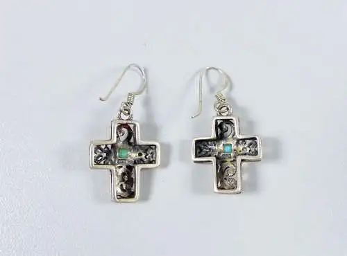 Ohrringe/Hänger aus 925 Silber Kreuz mit Türkis  (da6485)