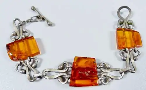 altes Designer Armband aus Silber mit Bernsteinen/Amber          (da6394)