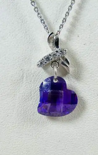 Kette aus 925 Silber mit Anhänger aus 925 Silber mit Amethyst, Herz (da6350)