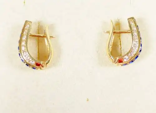 Ohrringe aus 585 Gold mit Saphiren und weißen Steinen    (da6131)
