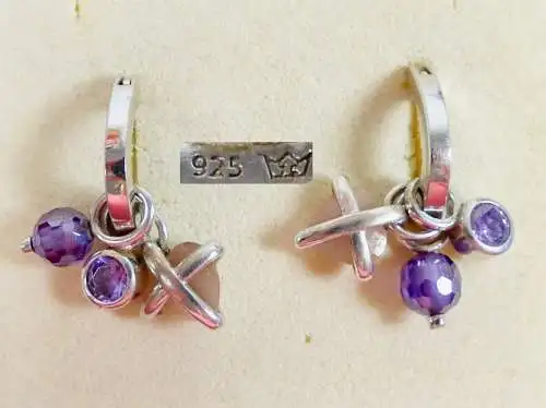 Ohrringe aus 925 Silber drei verschiedenen Anhänger mit Edelsteinen  (da6124)