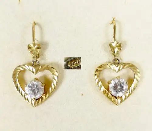 Herz Ohrringe aus 925 Silber vergoldet mit weißem Stein    (da6068)