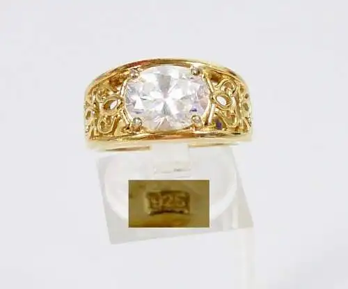 Ring aus 925 Silber vergoldet mit weißen Edelsteinen, Gr. 57/Ø 18 mm  (da6067)