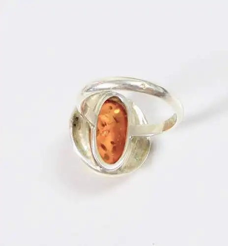 Ring aus 925 Silber mit Bernstein/Amber,  Gr. 58/Ø 18,4 mm  (da5973)