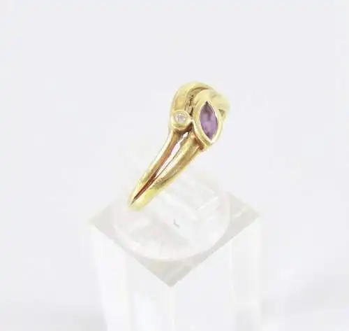 Ring aus 585 Gold mit Diamant 0,01 ct. Amethyst, Gr. 57/Ø 18 mm  (da5955)