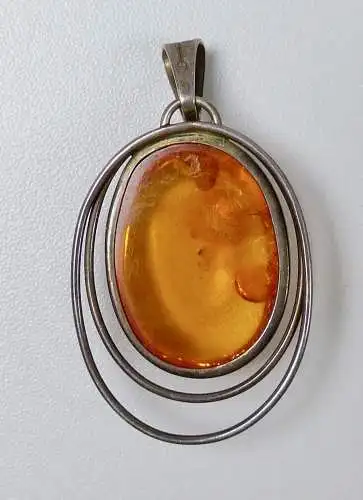 Wunderschöner alter Anhänger Fischland 835 Silber mit Bernstein/Amber   (da5847)