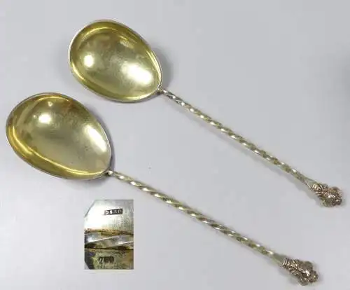 2 Gründerzeit Vorlegelöffel Salatlöffel 750 Silber mit Engelsköpfen   (da5744)