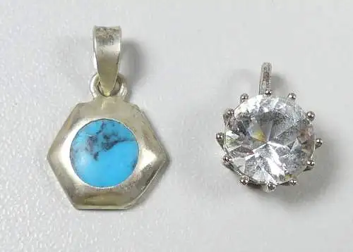 2 Anhänger aus 925 Silber mit Türkis und Kristall  (da5736)
