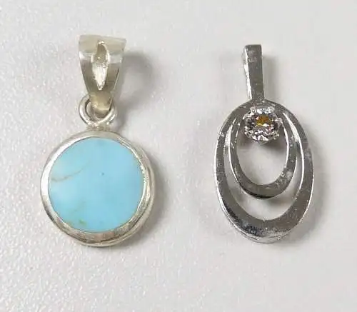 2 Anhänger aus 925 Silber und 835 Silber mit Türkis und weißem Stein  (da5736)