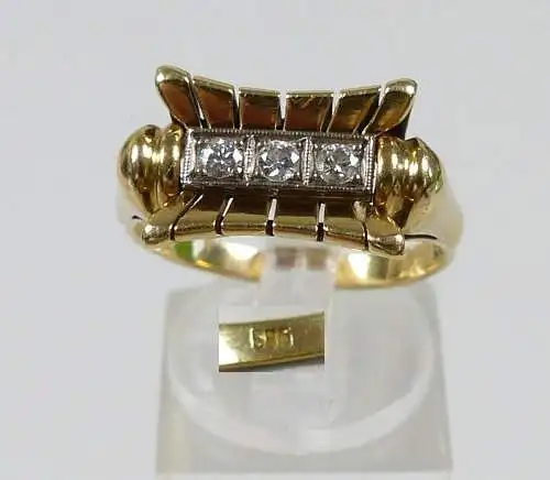 Alter Brillant-Ring aus 585 Gold m. 3 weißen Steinen, Gr. 60/Ø 19,1 mm  (da5691)