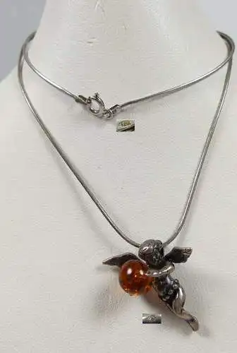 Anhänger 925 Silber Engel mit Bernstein/Amber und Kette aus 925 Silber (da5654)