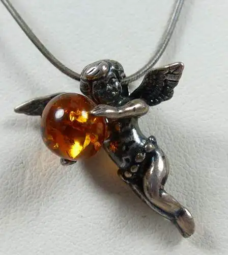 Anhänger 925 Silber Engel mit Bernstein/Amber und Kette aus 925 Silber (da5654)