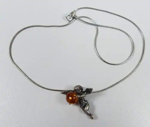 Anhänger 925 Silber Engel mit Bernstein/Amber und Kette aus 925 Silber (da5654)