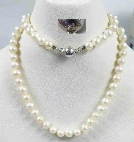 Zuchtperlenkette Perlen-Kette mit Magnet-Schloß aus 925 Silber   (da5647)
