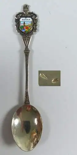 Sammler Kaffeelöffel aus 800 Silber mit Wappen aus Emaille  MERAN     (da5636)