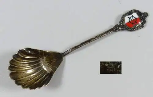 Zuckerlöffel aus 800 Silber mit Wappen aus Emaille   (da5635)