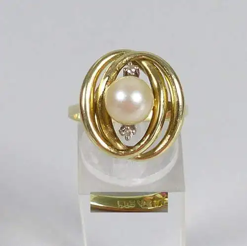 Ring aus 585 Gold mit Perle und Diamanten, Gr. 62/Ø 19,7 mm  (da5555)