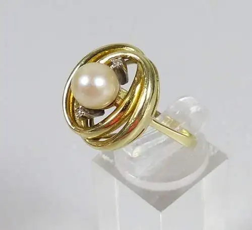 Ring aus 585 Gold mit Perle und Diamanten, Gr. 62/Ø 19,7 mm  (da5555)