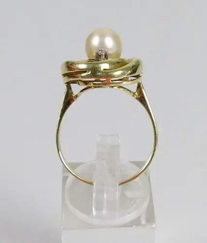 Ring aus 585 Gold mit Perle und Diamanten, Gr. 62/Ø 19,7 mm  (da5555)