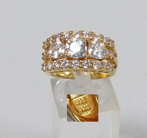 Ring aus 925er Silber vergoldet mit weißen Steinen,  Gr. 57/Ø 18 mm  (da5394)