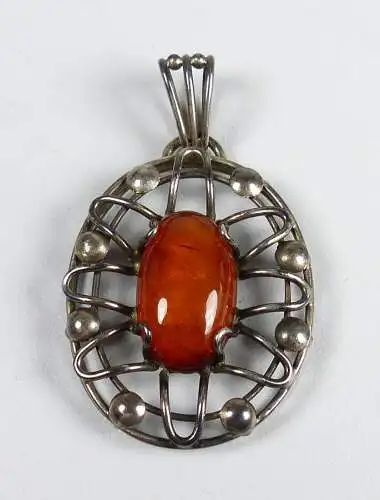 Wunderschöner Anhänger aus 835er Silber mit Bernstein, signiert 835 B   (da5071)