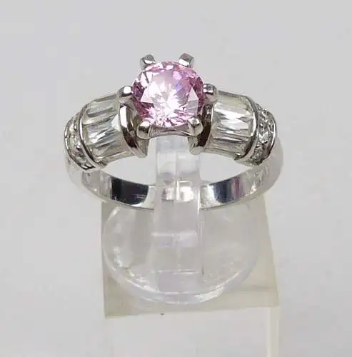Ring aus 925er Silber mit rosa und weißen Kristallen, Gr. 60/Ø 19,1 mm  (da4923)
