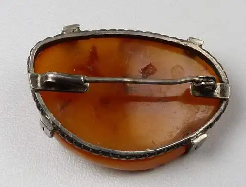 sehr alte Brosche mit Bernstein/Amber gefasst in Silber  (da5112)