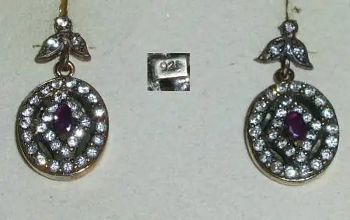 Ohrringe/Stecker aus 925er Silber mit Amethyst und weißen Steinen  (da4167)