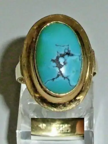 Toller Ring aus 585er Gold mit  Türkis, Gr. 58 Ø 18,5 mm (da4187)