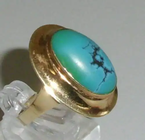 Toller Ring aus 585er Gold mit  Türkis, Gr. 58 Ø 18,5 mm (da4187)