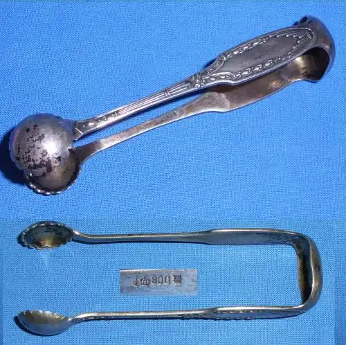 Ausgefallene Gründerzeit Zucker-Zange aus 800er Silber (da4113)