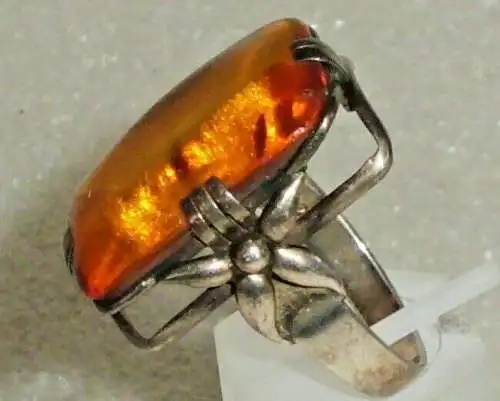 Signierter Ring aus 925er Silber mit Bernstein/Amber, Gr. 59 Ø 18,8 mm (da4015)